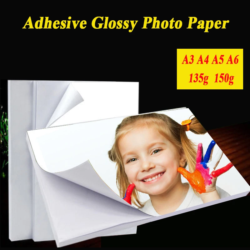 

A3 A4 50sheets A5 A6 100sheets 135g 150g high Glossy Self Adhesive photo paper with back glue sticker Printing paper