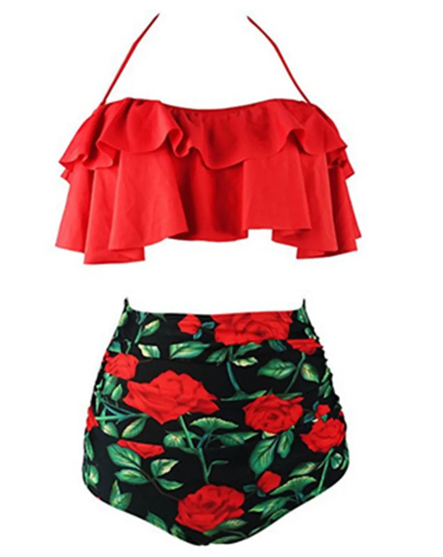 Купальник бикини с высокой талией и воланом 2020 женский купальный костюм из двух