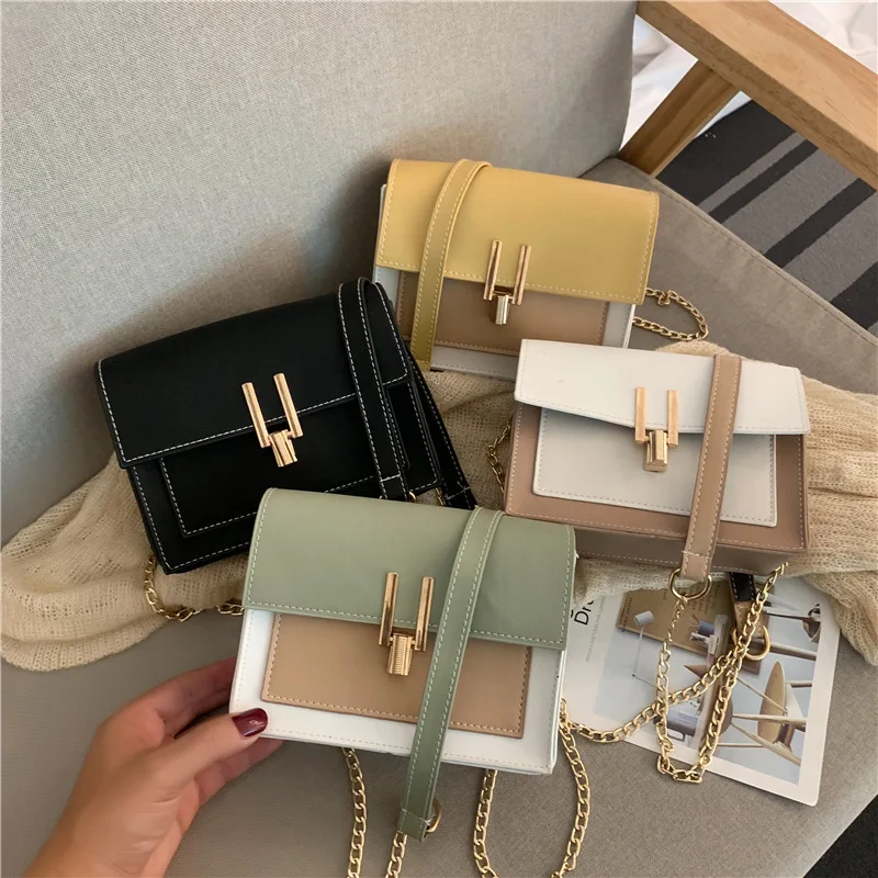 

New Arrival WOMEN'S Bag 2019 New Style Korean-style-Style Contrast Color Lock Square Sling Bag Versatile Simple Shoulder Bag Sho