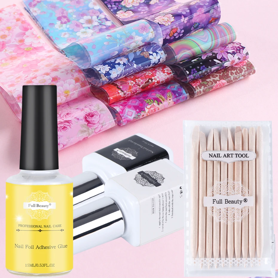 

Nail Foils Adhesive Glue Set Mixed Flowers Transfer Foils Sticker Starry Gel Glue Foil Nail Tip Manicure Decoration LAXK139-1