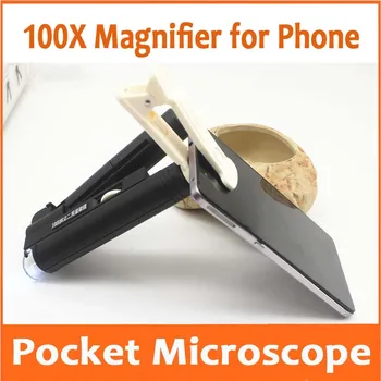 

100 Times Photograph Optical Dual Band Led Lamp Magnifying Glass Jewelry Identification General Mobile Phone Microscope