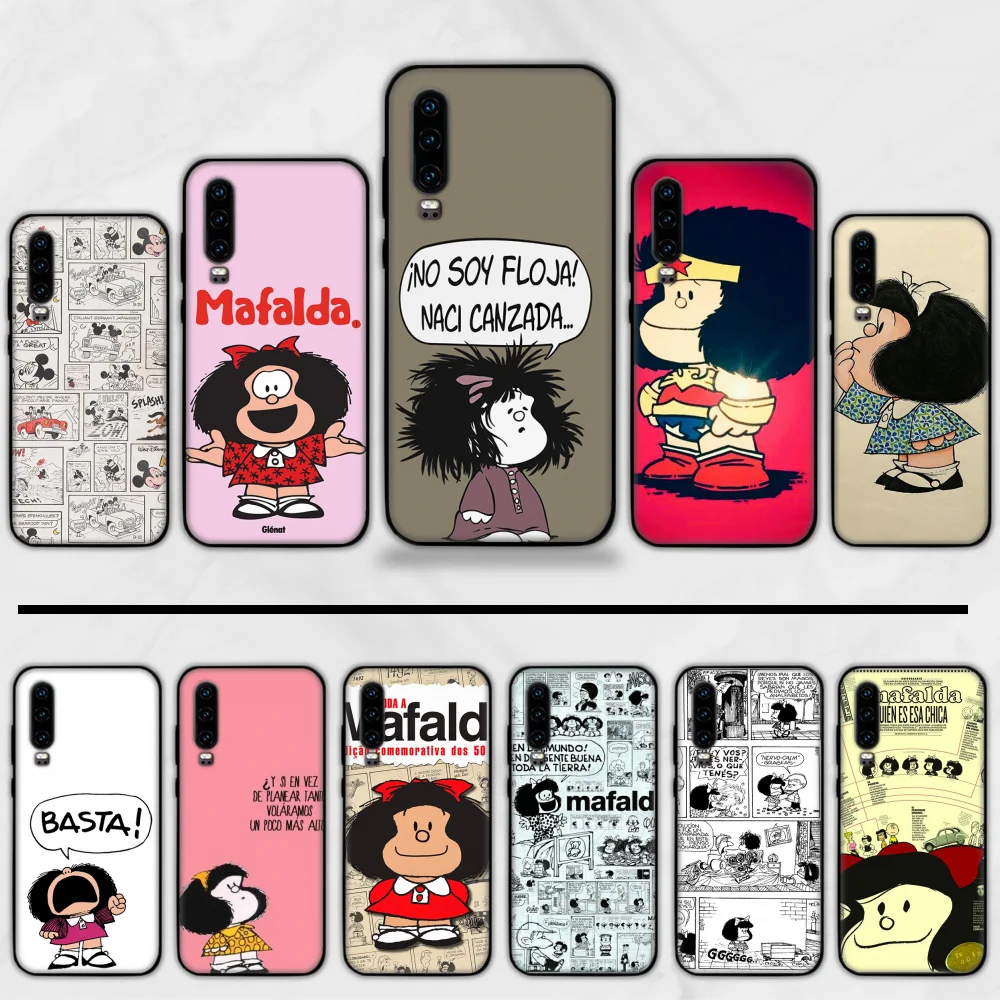 Аргентина Quino Mafalda девушка черный корпус чехол для телефона Capa Funda Huawei P9 P10 P20 P30 Lite