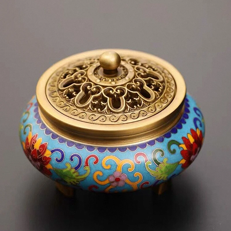 PINNY Large Cloisonne Tripod Brass Incense Burner Metal Enamel Sandalwood Censer Home Decoration Accessories Buddha Decor - Image 3