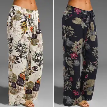 

Celmia S-5XL Pants Women Wide Leg Pant New Autumn Linen Cotton Trousers Casual Loose Leaf Flower Print Long Pantalon Femme 7