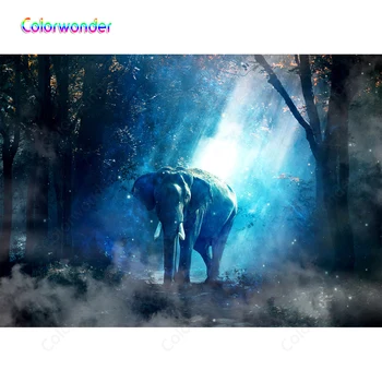 

Children Portrait Photo Backdrops Magic Forest Elephant in the Night Trees with Red Leaves Glitter Background for Photocall Prop