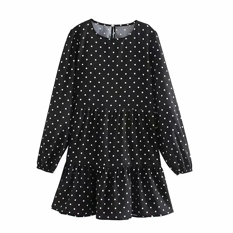 

Western Style 2020 Early Spring New Style Women's Dress Versitile Fashion Slimming Dotted Print Long Sleeve High-waisted Crew Ne