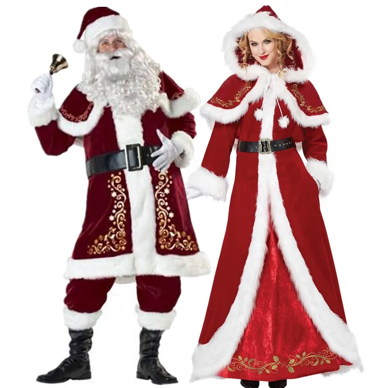 Christmas Red Velvet Adult Santa Claus Cosplay Party Costume New Year Carnival Masquerade Couple Princess Queen Long Dress Plus |