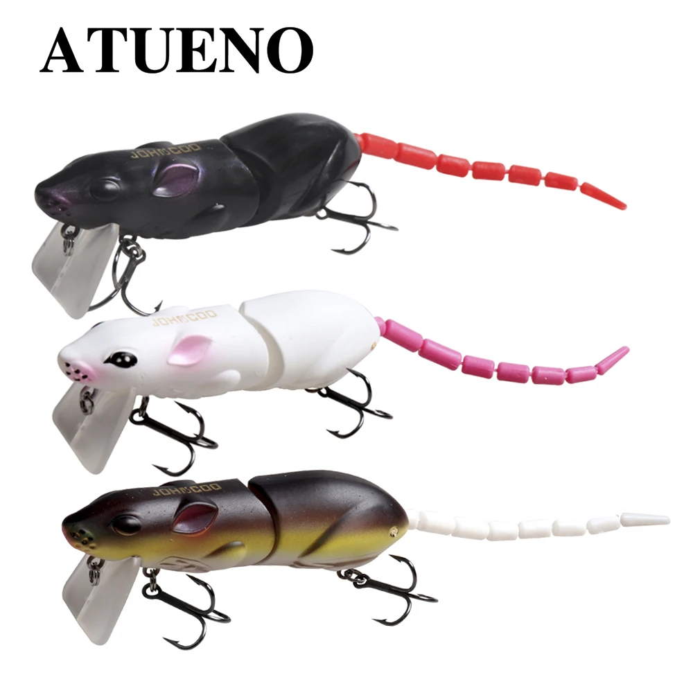 Atueno Rat Lure 15G Fishing Mouse Lure Hard Platic Rat Bait Splice De Crankbait Artificiale Swimbait Black Pike Minnow Bass Tackle