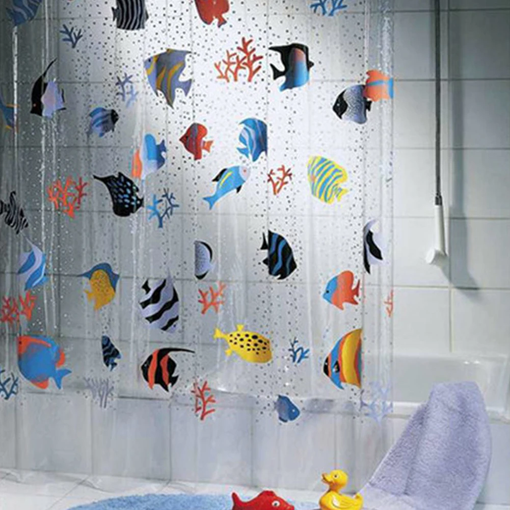 Waterproof Bath Decor Shower Curtain Ocean Sea Fish Washable Eco-friendly Transparent