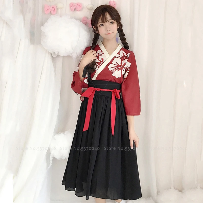 Топы в японском стиле, кавайная юбка кимоно для девочек вечерние платья для женщин с цветочным принтом, винтажные футболки юката, халаты, азиатская одежда, Vestidos