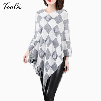 

New Fashion Spring Women Red Scarf Shawl Poncho Knitted Pullover Poncho Batwing Square Tassel Sweater Sleeve Poncho And Capes
