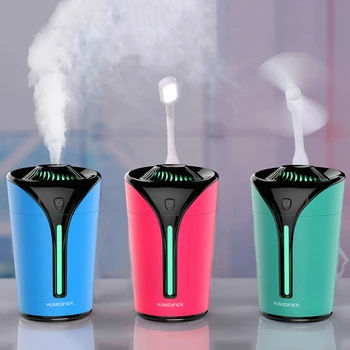 

Hot Style Car Air Humidifier with LED Night Lamp Mini Fan Aroma Essential Oil Diffuser USB Mist Maker Three Color