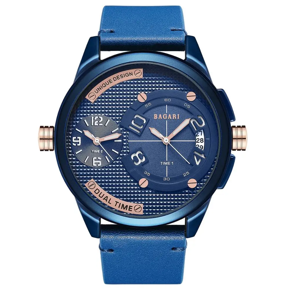 

BAGARI Men's Leather Double Movement Multifunction Waterproof Quartz Watch