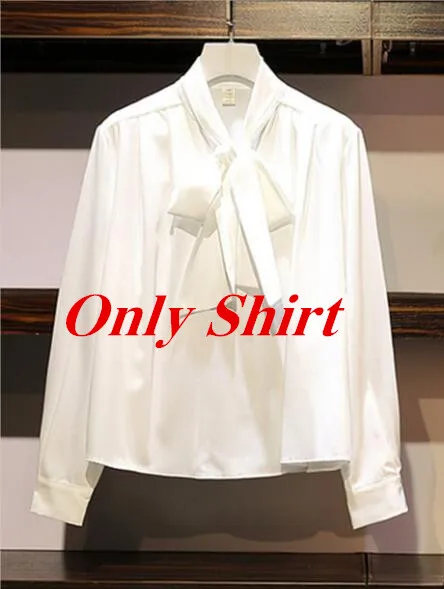 Only Shirt Осенне-зимний твидовый жилет, платье, костюм, модная рубашка с длинными рукавами и галстуком-бабочкой и черный твидовый в клетку с v-образным вырезом, платье, комплект из 2 предметов - Цвет: Only Shirt