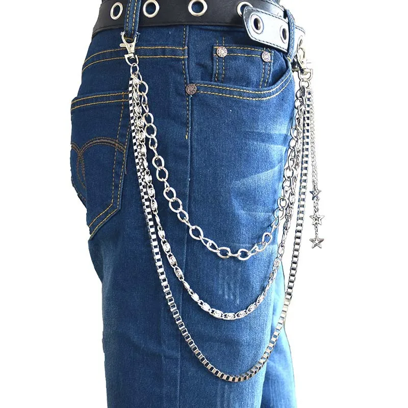 Мужская мода хипстерские серебряные штаны брелок Рок Хип-хоп панк с заклепками Готический нержавеющий цепочка для джинсов звезда кисточка аксессуары для сцены