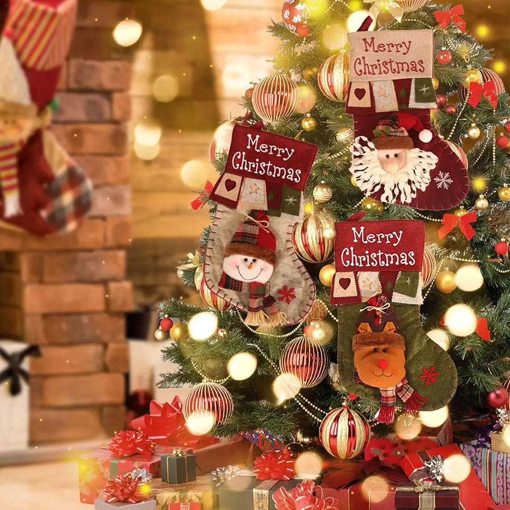 

Merry Christmas Socks Gift Bag Candy Socks Christmas Tree Decoration Pendant Xmas Closet Door and Window Ornaments