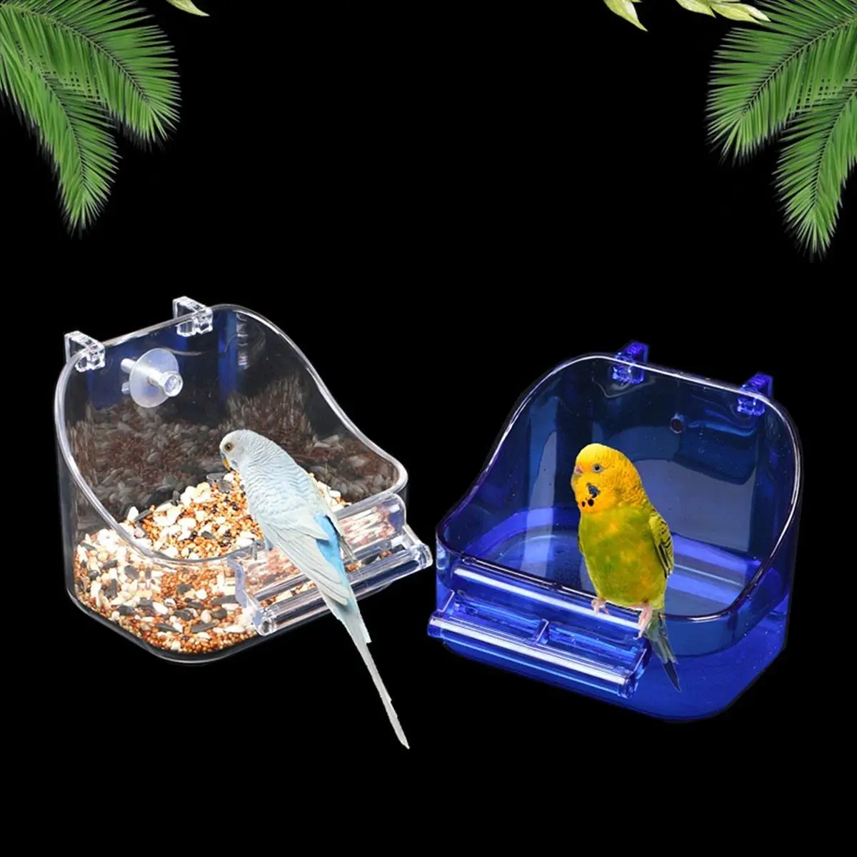 Pet Bath Box Caged Parrot Bathing Tub Bird Cage Accessory Bathing Tub Bath for Small Birds Canary Budgerigar Lovebirds(Blue)