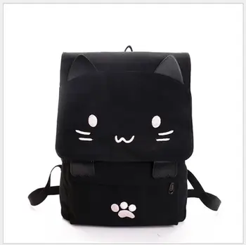 

Cute Cat Canvas Backpack Cartoon Embroidery Backpacks For Teenage Girls School Bag Fashion Black Printing Rucksack mochilas