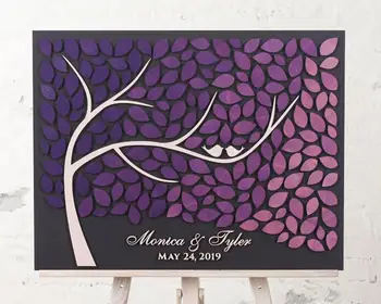 

Personalized 3D Wedding guest book alternative wood unique guest book Tree of leaves