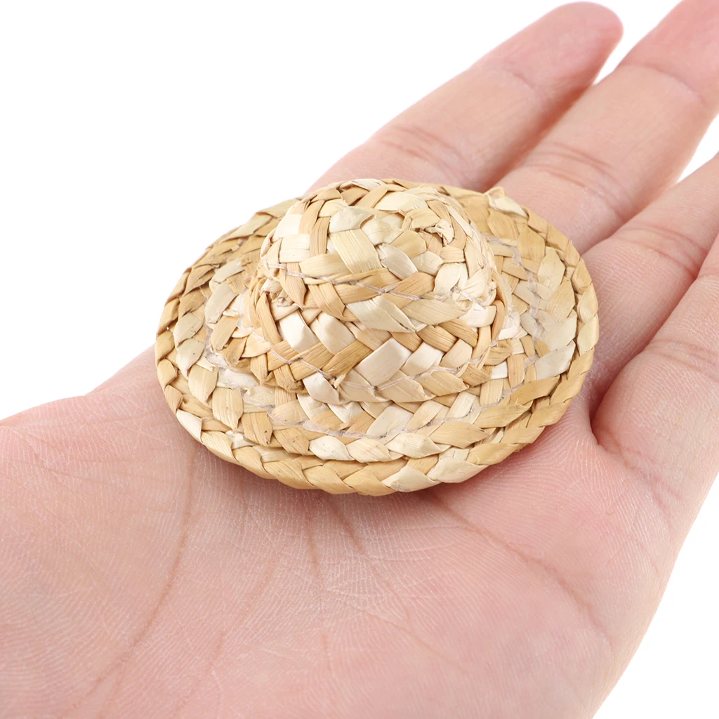 10 Pieces 1/12 Dollhouse Miniature Hand Knitting Straw Hat For Crafts Accs