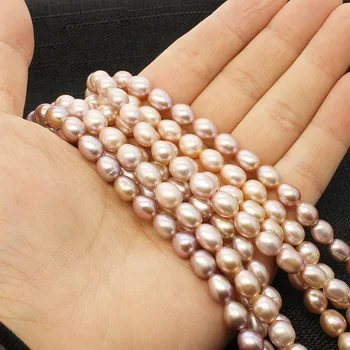 

Natural Freshwater Pearl 7-8mm Rice Shape Gloss Loose Sweater Chain Necklace Bracelet New DIY Delicate Jewelry Best Gift Women