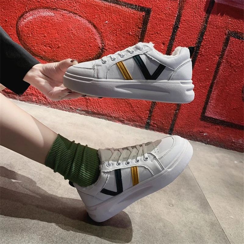 

2019 winter new sneakers women white shoes plus velvet breathable muffin platform sports shoes casual vulcanized shoes woman