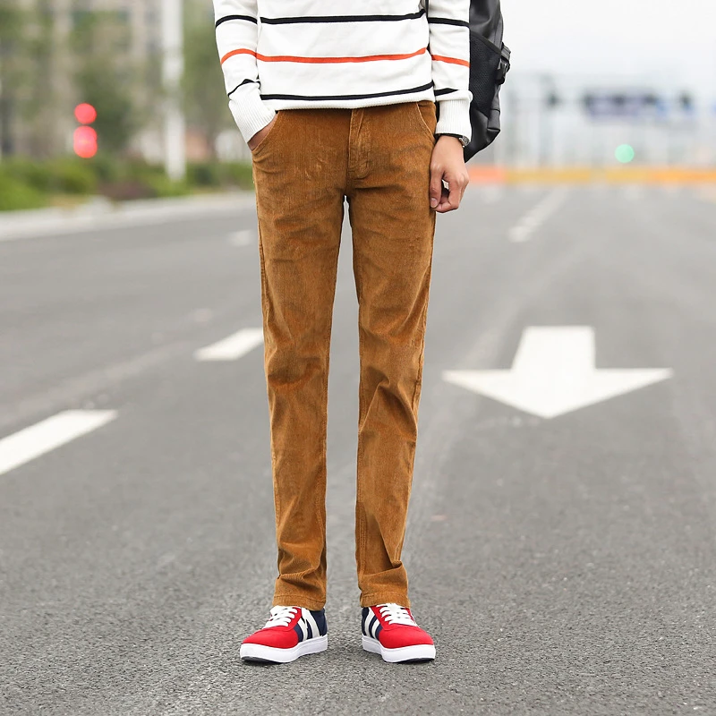 Осенне-зимние теплые вельветовые брюки мужские деловые повседневные брюки свободные эластичные прямые брюки среднего возраста высококачественные брюки, Q805