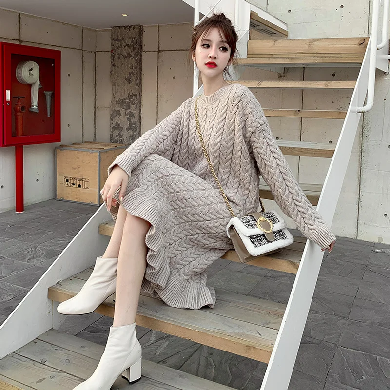 Длинный женский пуловер, свитер, юбка, выше колена, Harajuku, Pull Femme размера плюс, Truien Dames, корейский элегантный джемпер, Sueter Mujer