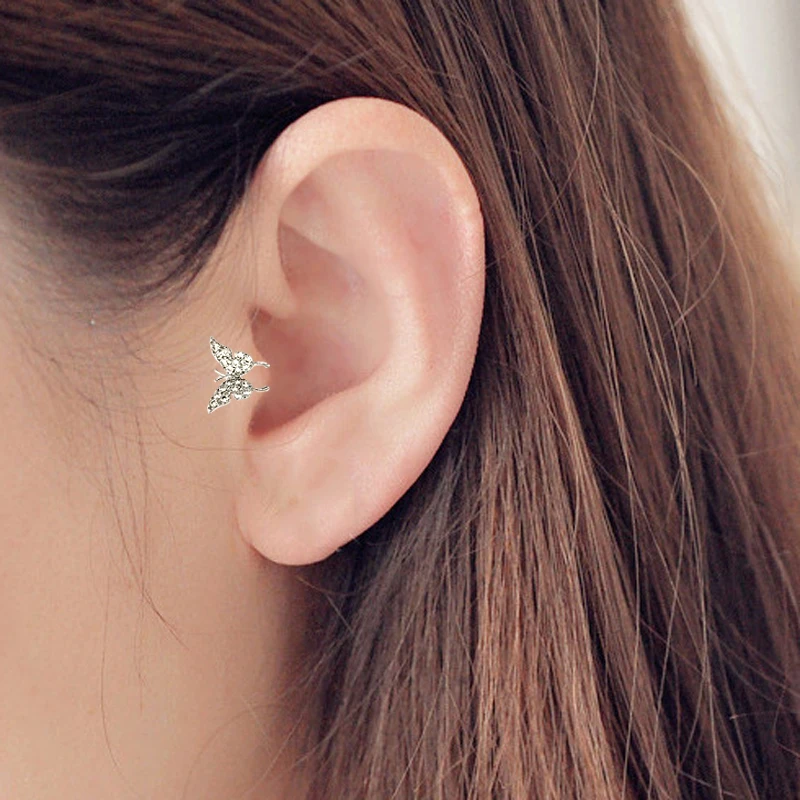 Cezch Cubic Zircon Butterfly Tragus Earring For Women 2020 Cute Korean Non Piercing Clip Femme Gift Her 1 Piece | Украшения и