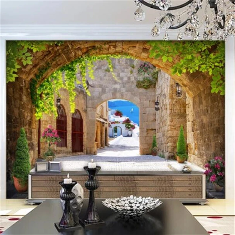 Custom wallpaper European 3D stereo murals arch green leaf TV background wall living room bedroom Hotel decoration 3d | Обустройство