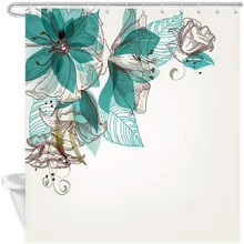 

High Quality Flower Fabric Shower Curtain, Retro Beautiful Blue Flowers Bath Curtains, Waterproof with Hooks Bathroom Decor