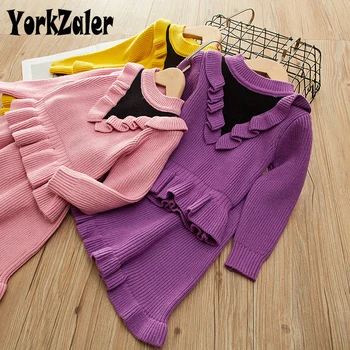 

Yorkzaler Spring Autumn Knitted Children Clothing Set Long Sleeve Sweater With Short Skirt Casual KIds Clothes Suit Size 24M-5Y