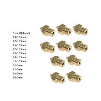 

10Pcs/lot MK7 MK8 Nozzle Extruder Threaded 0.2/0.3/0.4/0.5mm For 1.75/3mm Filamnet Head CR-10 Ender 3 3D Printer