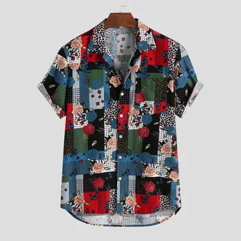 

Mens Ethnic Style Summer Short Sleeve Loose Buttons Casual Shirt Blouse Short Sleeve brand clothing Free Shipping Asian Size 8.1