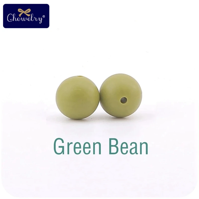 Green Bean 100 шт 15 мм Детские Силиконовые Бусины пищевого качества Прорезыватель DIY аксессуары для кормления ювелирные изделия ожерелье браслет цепочка для соски для детей Prod - Цвет: Green Bean