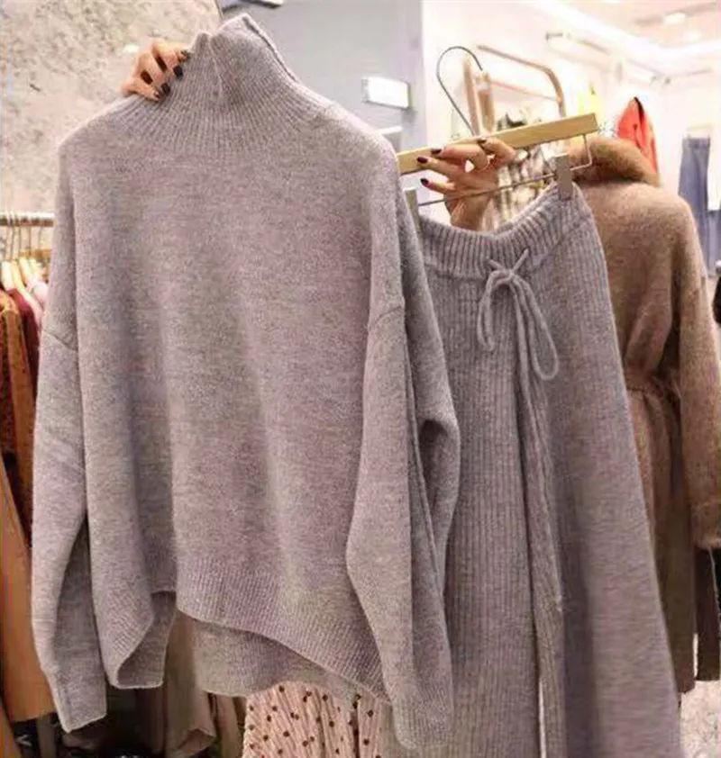 Теплый вязаный свитер CBAFU с высоким воротником и пуловеры комплект из 2 предметов