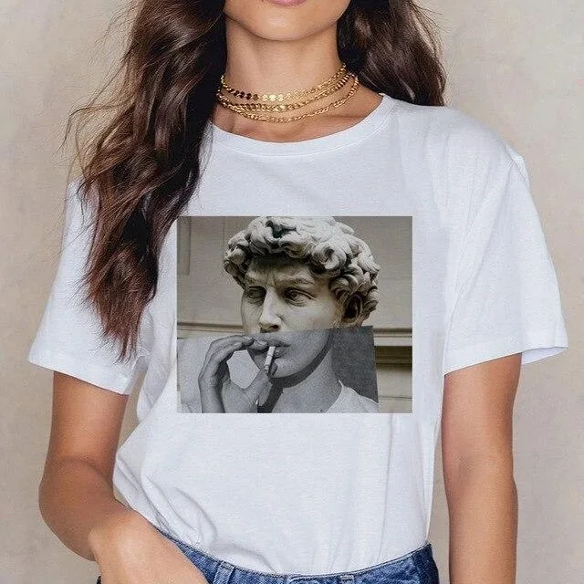 Женский гранж Графический Футболка Femme в винтажном стиле Harajuku TshirtWHITE женские