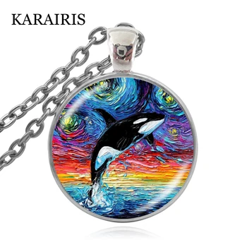

KARAIRIS New Handmade Craft Orca Art Print Necklaces Charms Killer whale van Gogh ocean seascape artwork Necklace Jewelry Making