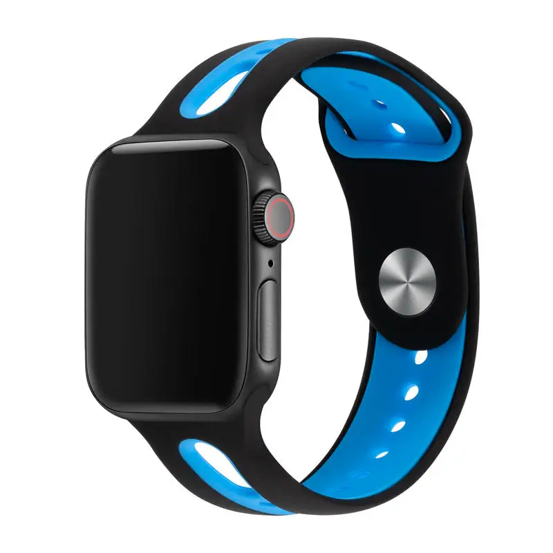 Ремешок для apple watch 4 band 44 мм 40 мм iwatch series 4 3 band 42 мм 38 мм двухцветный водонепроницаемый силиконовый ремешок для спортивных часов браслет correa - Цвет ремешка: black blue