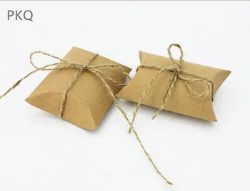 

100pcs Kraft Paper Pillow favor Box Chocolate sweets candy Box Wedding children's holiday party Gift Boxes
