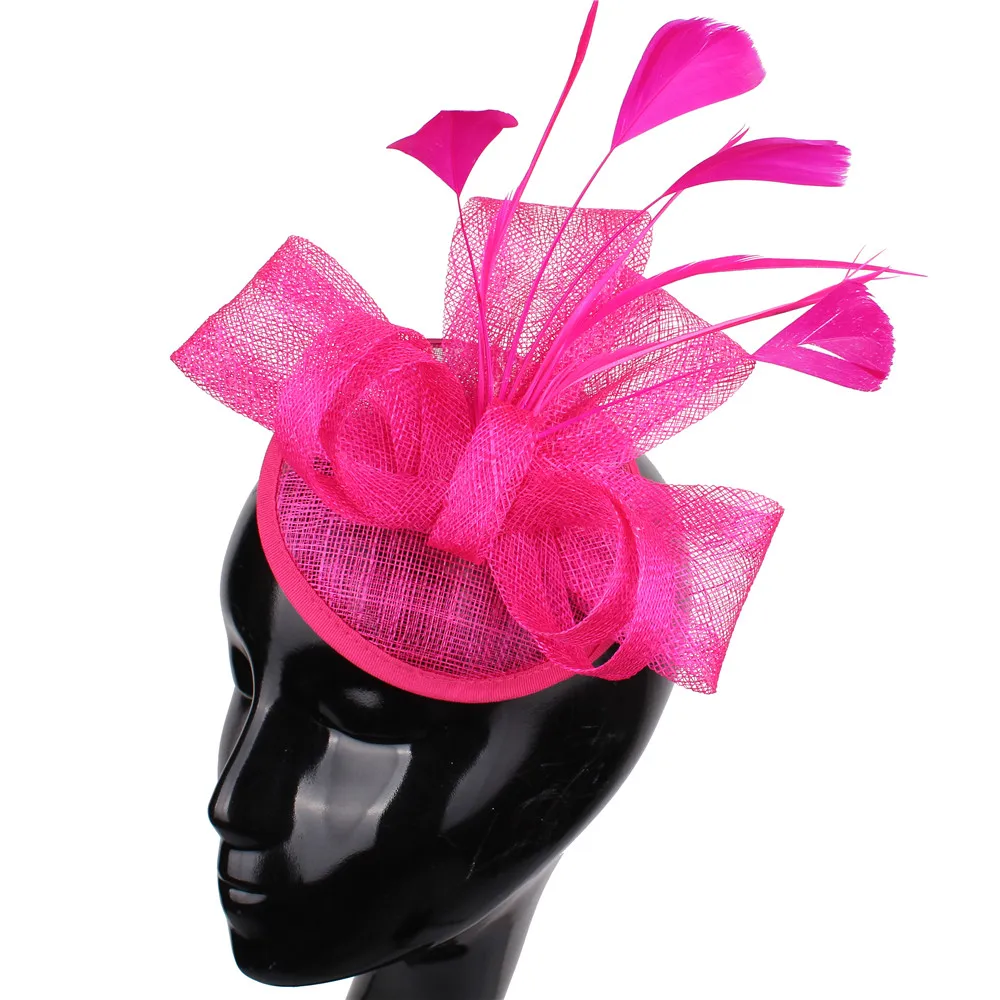 hot pink 17 цветов свадебные головные уборы и ткань цветок с перьями вуалетки цвета слоновой кости черный красный синий розовый millinery - Цвет: hot pink