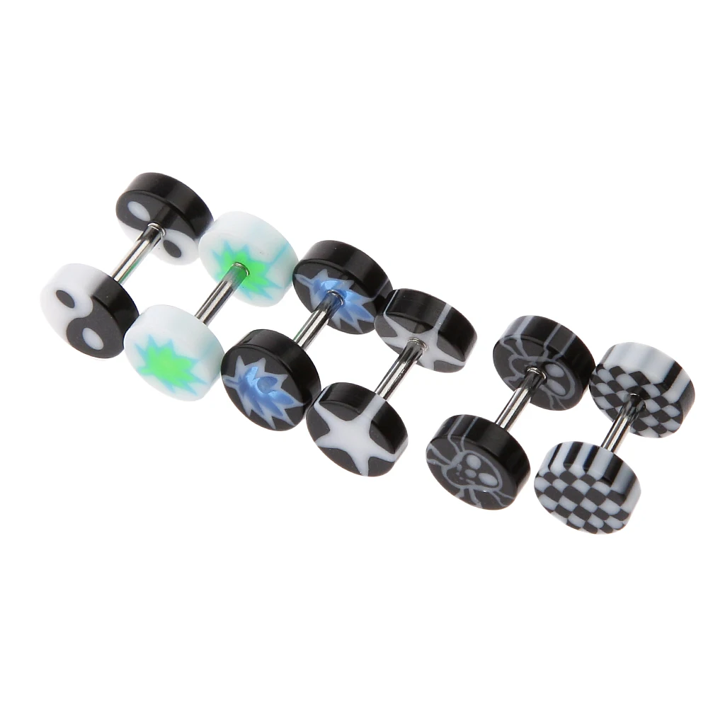 12x Colorful Fake Cheater Ear Plugs Studs Earrings  Jewelry 6mm