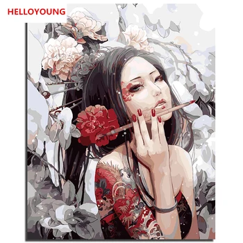 

Beautiful girl DIY Handpainted Oil Painting Digital Painting by numbers oil paintings chinese scroll paintings Home Decoration