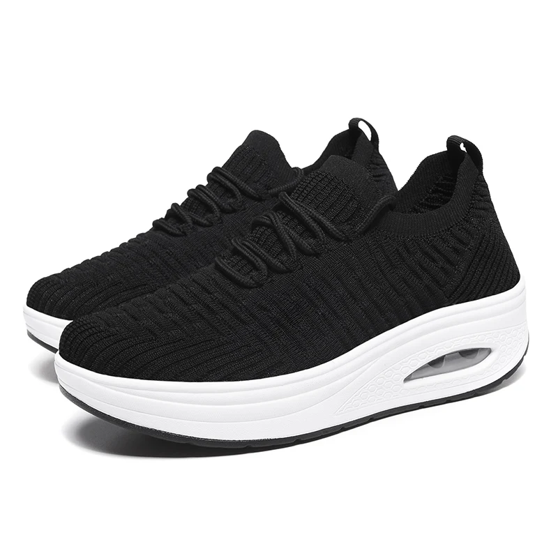 Черный EOFK Women Sneakers Shoes Platform Autumn Fashion Quality Casual Shoes Woman Flats Lace-up Thick bottom Comfortable Ladies Shoes - Цвет: Черный