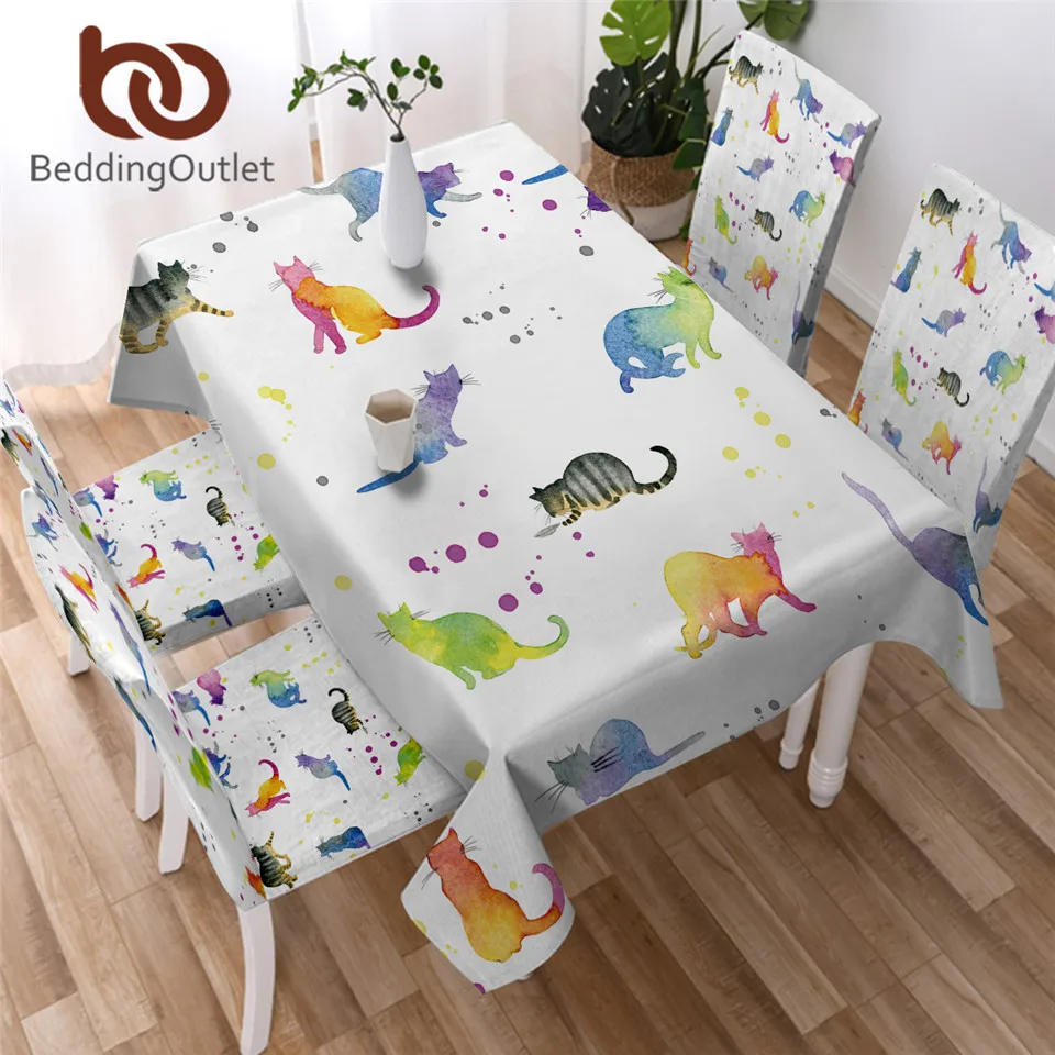 BeddingOutlet белая скатерть с милым котом, мультяшная скатерть для обеденного стола, скатерть для влюбленных животных, водостойкая скатерть, домашний декор