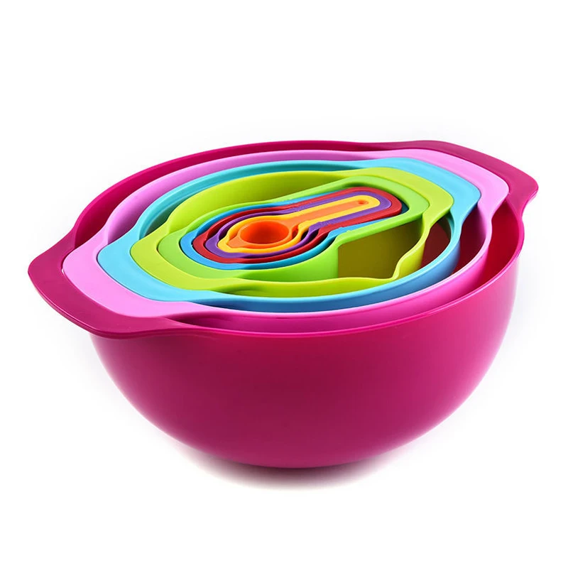 

10 Pieces Multifunctional Stir Basin Bowl Baking Tools Kitchen Gadgets Kitchen Measuring Cups Rainbow Cups Set