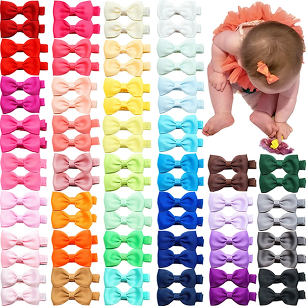 10pcs/lot Solid Color Grosgrain Ribbon Bowknot Toddler Hair Clips Handmade Bows Baby Girls Barrettes Bangs Hairpins Photo Props | Мать и