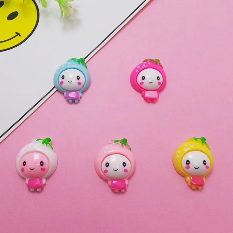 

100Pcs New Arrial Kawaii Resin Cabochons Mini Strawberry Girl Flat back Cabochon DIY Jewelry Craft Decoration Accessories