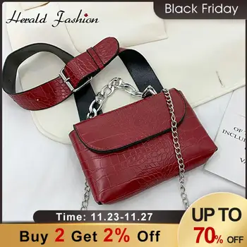 

Retro Chain Shoulder Bag For Women PU Crocodile Pattern Messenger Bag Advanced Totes Bag Leisure Crossbody Bag Lock Handbags
