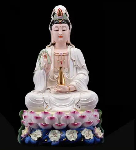 12 &quotКитай белый фарфор Dehua Seat lotus Kwan Yin Guan Goddess ваза статуя|statues goddess|statue porcelainstatue china